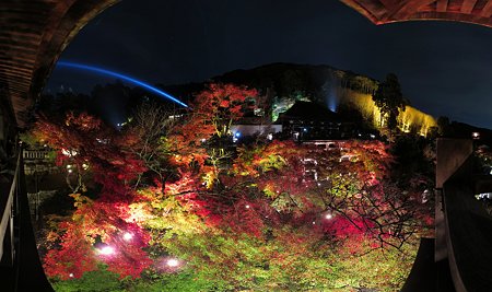 パノラマ写真　清水寺ライトアップ 清水の舞台よりの眺望(2) 212°
